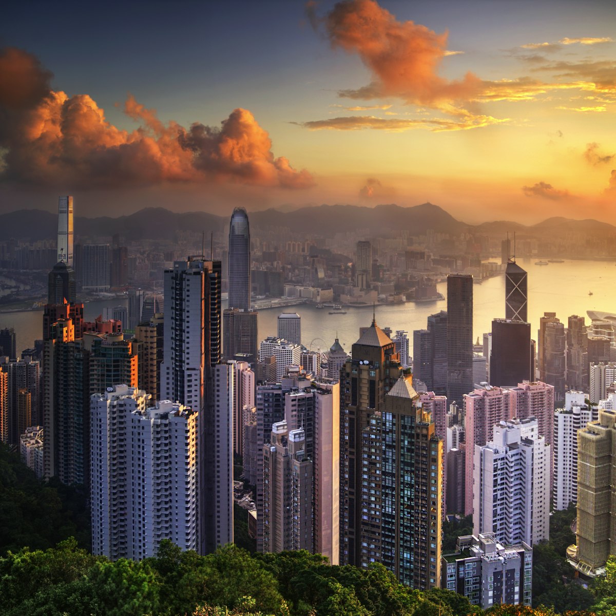 Winter sunrise over Hong Kong from the Peak, at Victoria Peak